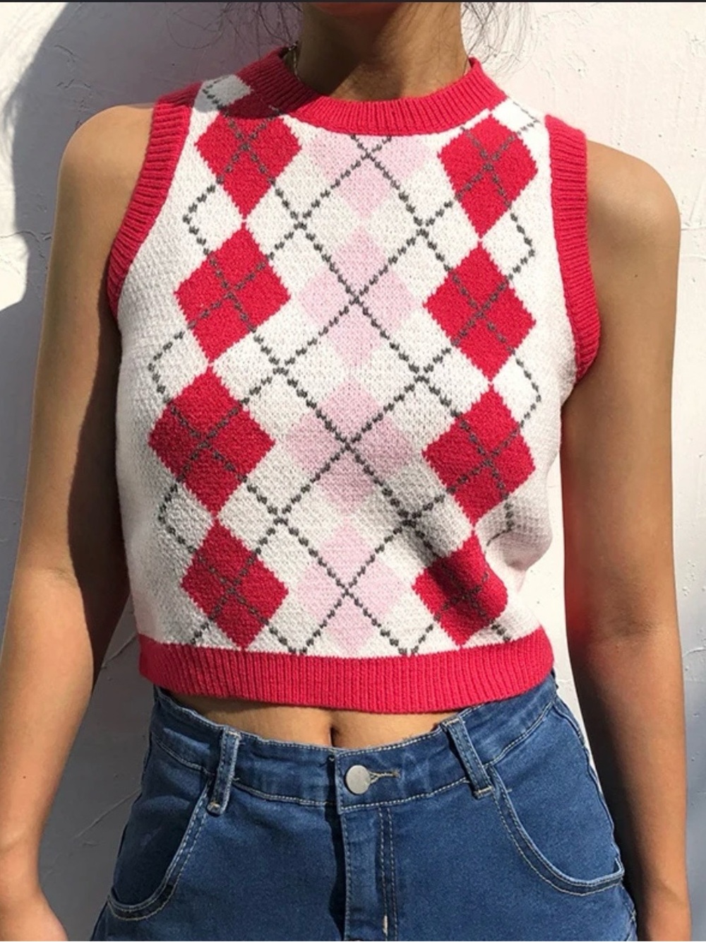 Gymboree Red, White & Pink Argyle Knit Tank